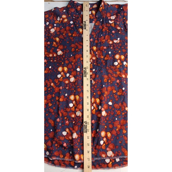 Westbound Boho Rugged Printed Raw Hem 3/4 Sleeve Button Up Rustic Tencel Medium - Picture 10 of 11